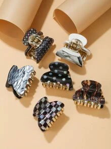 1pc Random Polka Dot & Checkered Pattern Hair Claw Boho - Multicolor - View 2
