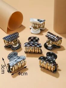 1pc Random Polka Dot & Checkered Pattern Hair Claw Boho - Multicolor - View 3