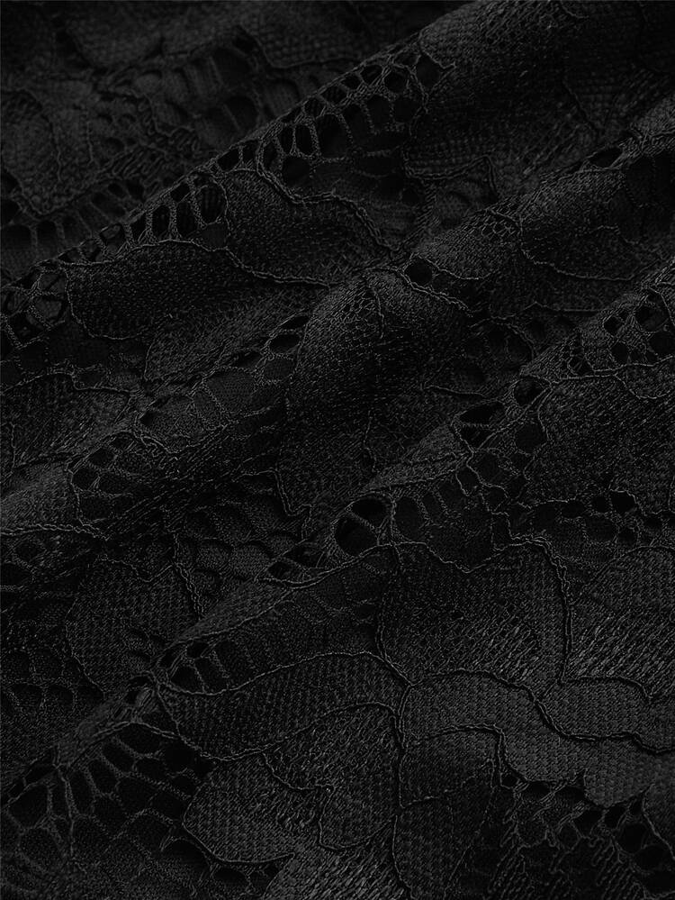 ROMWE PUNK Asymmetrical Hem Lace Skirt - Black - View 4