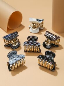 1pc Random Polka Dot & Checkered Pattern Hair Claw Boho - Multicolor - View 4