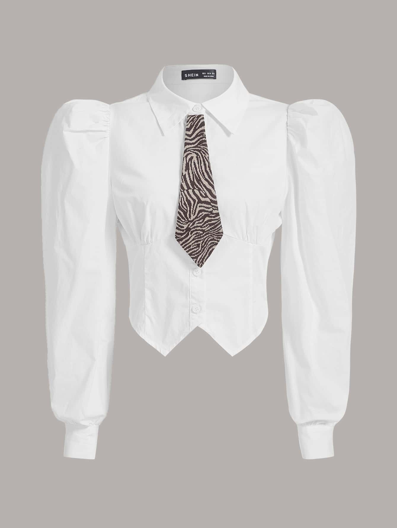 SHEIN MOD 泡泡袖手帕下擺襯衫不附帶系帶