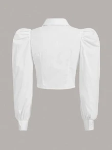 SHEIN MOD 泡泡袖手帕下擺襯衫不附帶系帶