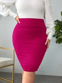 SHEIN Privé Plus High Waist Bodycon Skirt - Hot Pink - View 2