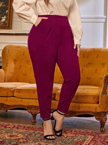SHEIN Privé Pantalones con fruncido con bolsillo oblicuo - Burdeos - Ver 1