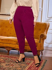 SHEIN Privé Pantalones con fruncido con bolsillo oblicuo - Burdeos - Ver 3