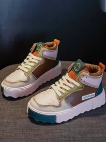 撞色前綁帶板鞋 - 彩色 - 查看 1