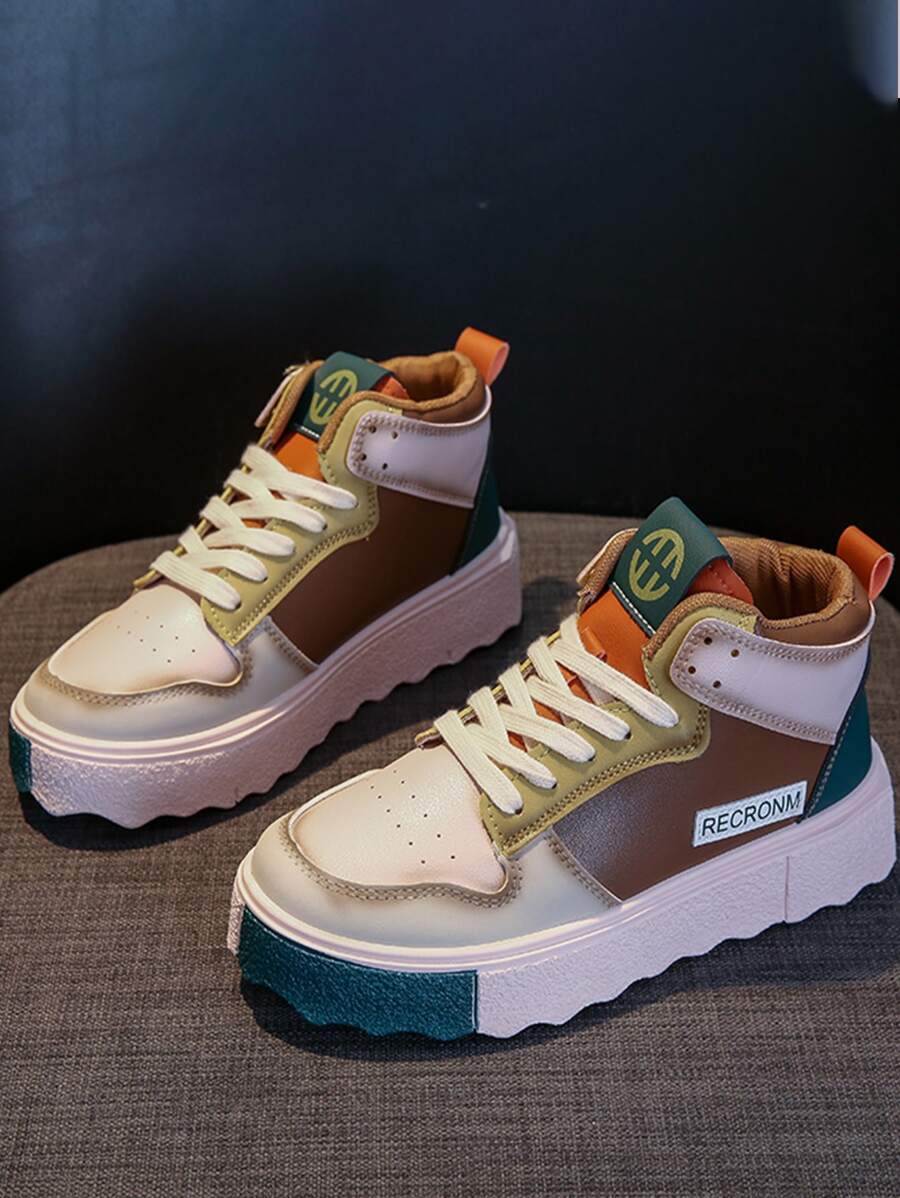 撞色前綁帶板鞋 - 彩色 - 查看 1