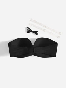 Plus Metal Detail Underwire Bra - Black - View 2