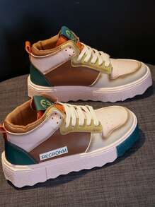 撞色前綁帶板鞋 - 彩色 - 查看 2