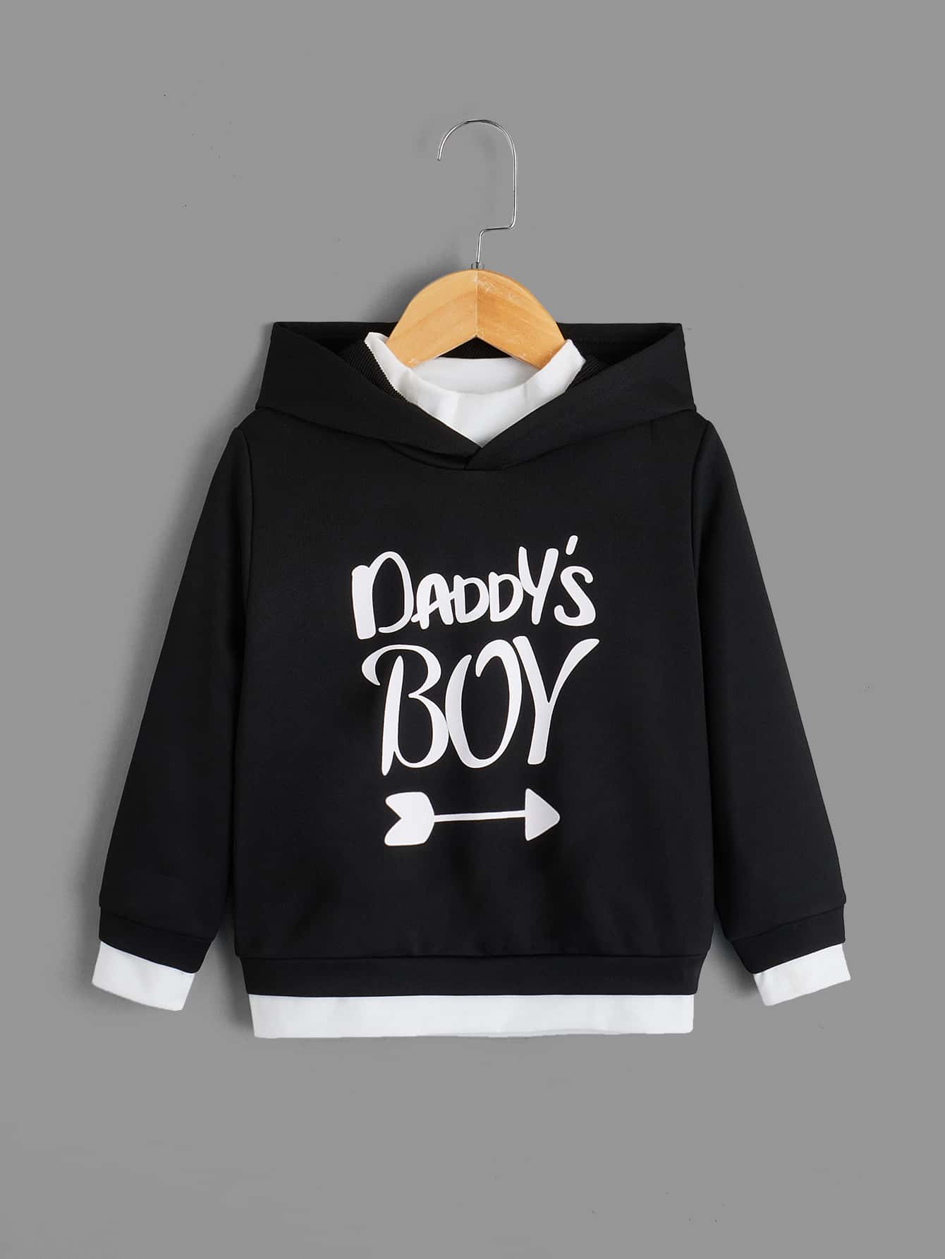 SHEIN Áo nỉ 2 trong 1 in chữ cho bé trai - màu đen - Xem 1