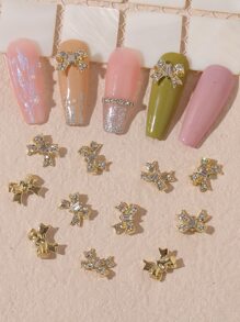 10 piezas Decoración de uñas con diamante de imitación con diseño de lazo - Dorado - Ver 1