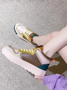 撞色前綁帶板鞋 - 彩色 - 查看 4