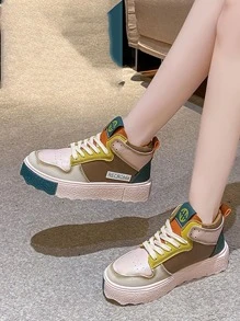 撞色前綁帶板鞋 - 彩色 - 查看 5