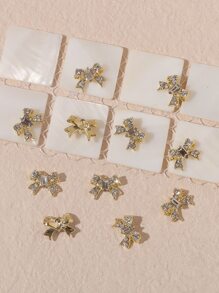10 piezas Decoración de uñas con diamante de imitación con diseño de lazo - Dorado - Ver 2