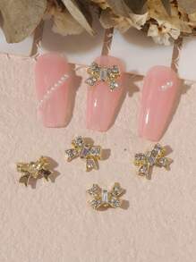 10 piezas Decoración de uñas con diamante de imitación con diseño de lazo - Dorado - Ver 3