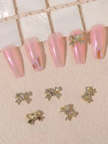 10 piezas Decoración de uñas con diamante de imitación con diseño de lazo - Dorado - Ver 4