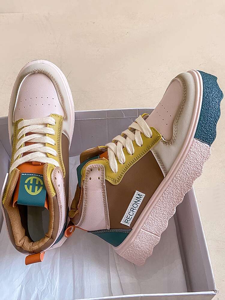 撞色前綁帶板鞋 - 彩色 - 查看 7