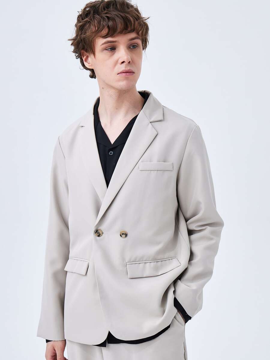 Men Lapel Neck Flap Detail Solid Blazer - Light Grey - View 1
