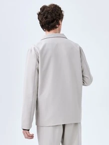 Men Lapel Neck Flap Detail Solid Blazer - Light Grey - View 2