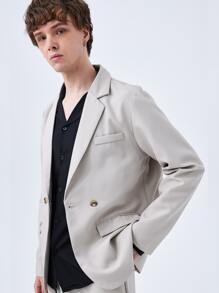 Men Lapel Neck Flap Detail Solid Blazer - Light Grey - View 8