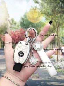 1 bộ Vỏ Chìa Khóa Ô Tô & Móc Khóa Tương Thích Với Benz, Vỏ Chìa Khóa Fob - trắng - Xem 4