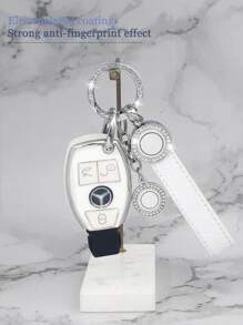 1 bộ Vỏ Chìa Khóa Ô Tô & Móc Khóa Tương Thích Với Benz, Vỏ Chìa Khóa Fob - trắng - Xem 5