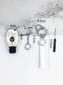 1 bộ Vỏ Chìa Khóa Ô Tô & Móc Khóa Tương Thích Với Benz, Vỏ Chìa Khóa Fob - trắng - Xem 6