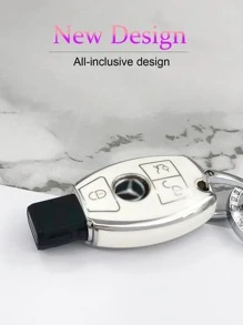 1 bộ Vỏ Chìa Khóa Ô Tô & Móc Khóa Tương Thích Với Benz, Vỏ Chìa Khóa Fob - trắng - Xem 8