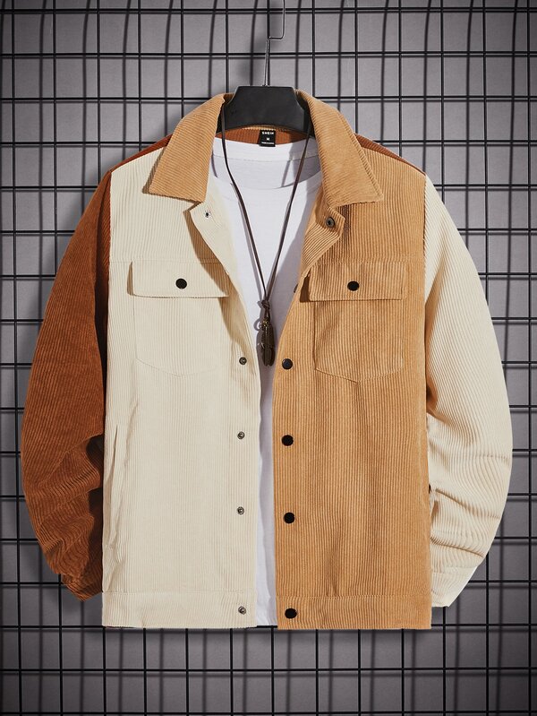 Manfinity RebelGame Chaqueta De Pana Para Hombres Con Bolsillo De Solapa De Bloque De Color