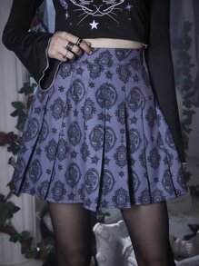 ROMWE Goth 滿版印花百褶半身裙 - 彩色 - 查看 2