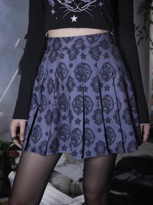 ROMWE Goth 滿版印花百褶半身裙 - 彩色 - 查看 3