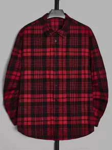 GENTILAND Loose Plus Size Men Plaid Curved Hem Long Sleeve Casual Shirt - Multicolor - View 1