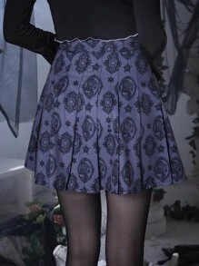 ROMWE Goth 滿版印花百褶半身裙 - 彩色 - 查看 4