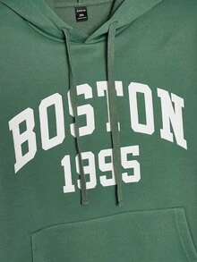 Manfinity Men Plus Letter Graphic Drop Shoulder Hoodie - Green - View 3