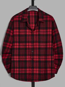 GENTILAND Loose Plus Size Men Plaid Curved Hem Long Sleeve Casual Shirt - Multicolor - View 3