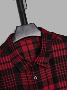 GENTILAND Loose Plus Size Men Plaid Curved Hem Long Sleeve Casual Shirt - Multicolor - View 4