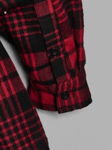 GENTILAND Loose Plus Size Men Plaid Curved Hem Long Sleeve Casual Shirt - Multicolor - View 5