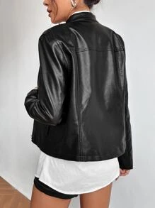 SHEIN Privé Áo khoác nữ Dây kéo màu trơn Hấp dẫn - màu đen - Xem 2