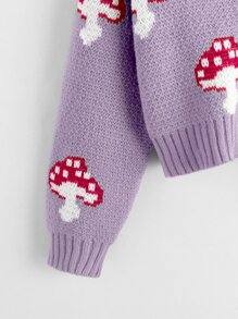 SHEIN Tween Girl 蘑菇图案落肩开衫 - 淡紫色 - 查看 4