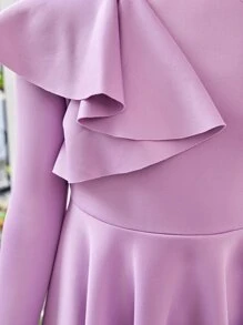 SHEIN Chica Joven Vestido de cuello alto ribete con fruncido flor - Lila Púrpura - Ver 3