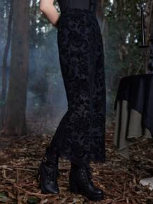 ROMWE Goth Floral Print Mesh Skirt - Black - View 4