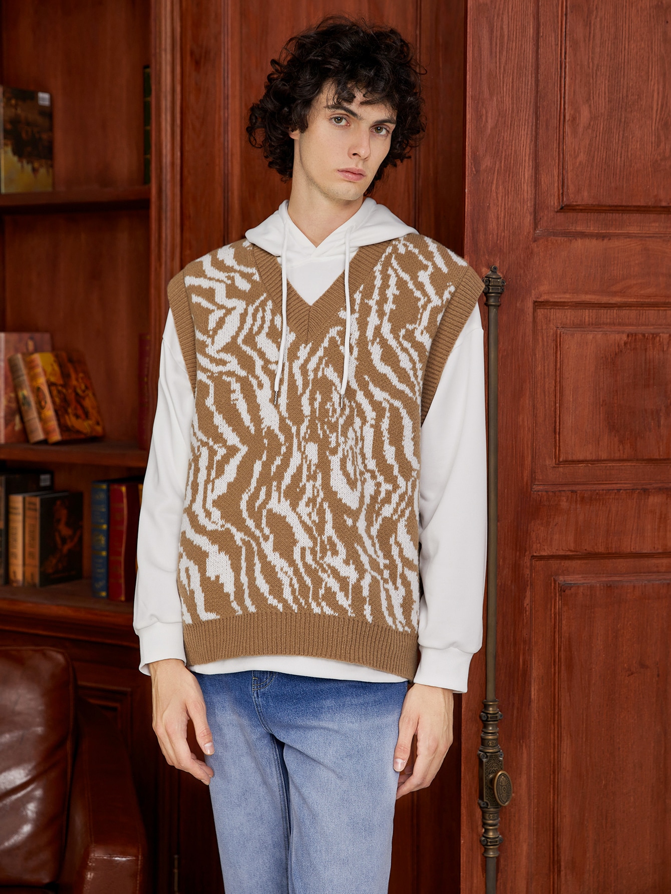 Men 1pc Zebra Striped Pattern Sweater Vest