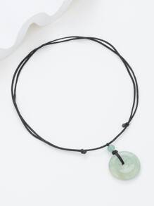 珠子裝飾圓形吊飾項鍊 - 綠色 - 查看 2