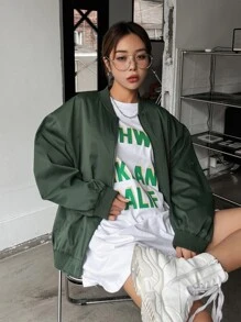 DAZY Cazadora tipo bomber de hombros caídos con cremallera - Verde - Ver 1