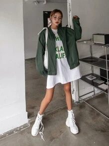 DAZY Cazadora tipo bomber de hombros caídos con cremallera - Verde - Ver 4