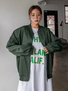 DAZY Cazadora tipo bomber de hombros caídos con cremallera - Verde - Ver 5