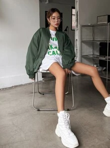 DAZY Cazadora tipo bomber de hombros caídos con cremallera - Verde - Ver 6