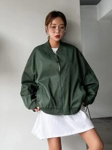 DAZY Cazadora tipo bomber de hombros caídos con cremallera - Verde - Ver 8