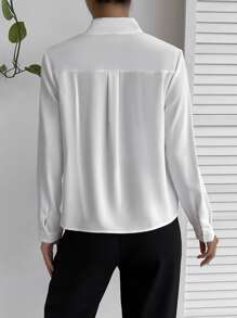 Firerie 素色繫帶領襯衫 - 白色 - 查看 2