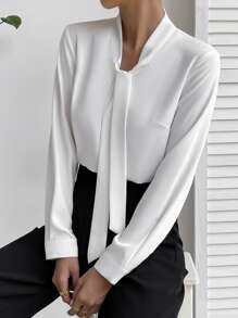 Firerie 素色繫帶領襯衫 - 白色 - 查看 4